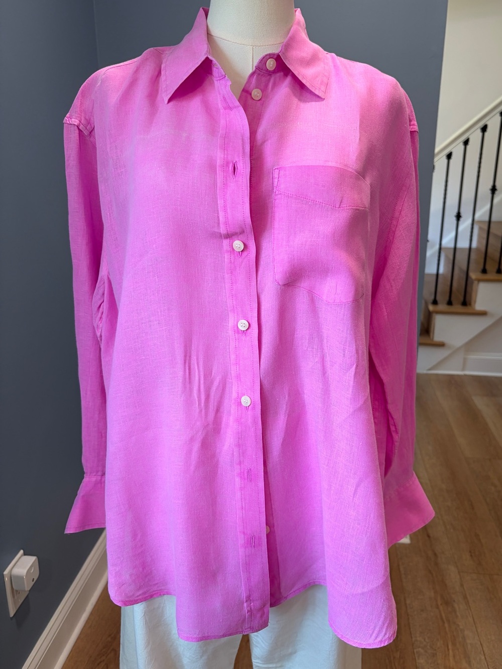 GAP Relaxed 100% Linen Shirt Pink Button Front Long Sleeve Oversized Medium